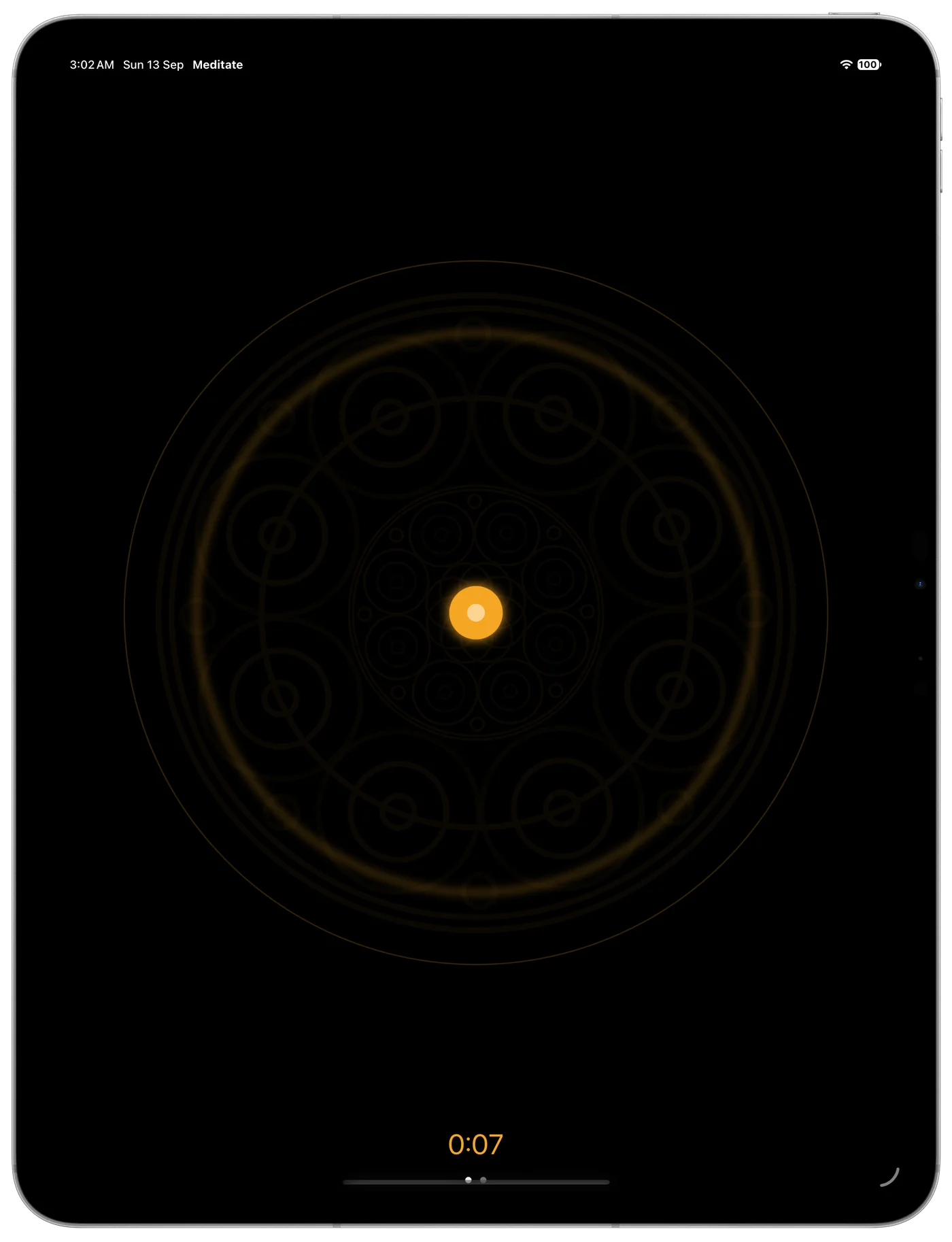 Session in progress on iPad, a minimal dark screen
