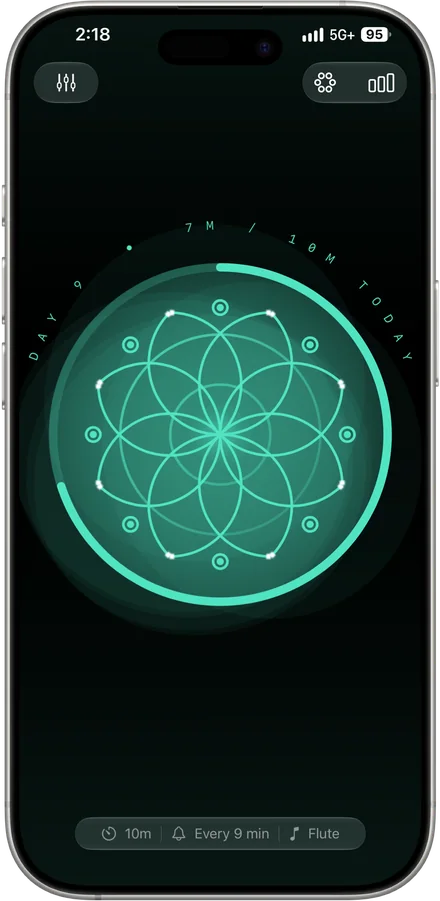 Meditate on iPhone, a session running with the Mandala