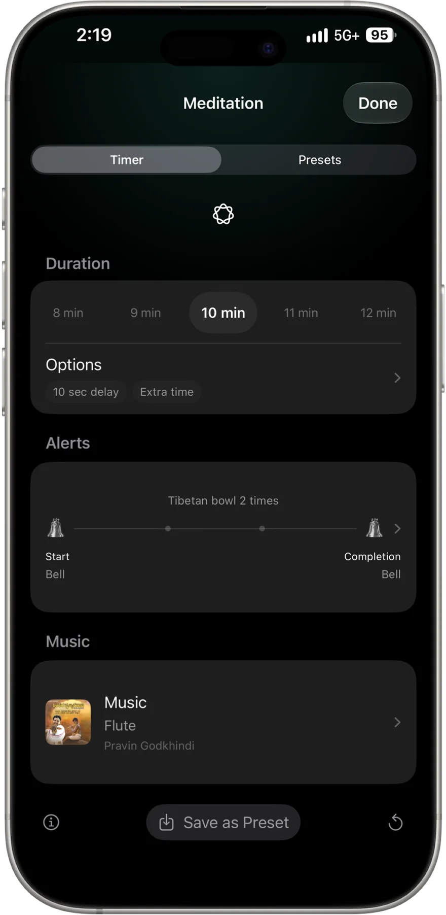 Advanced Timer screen