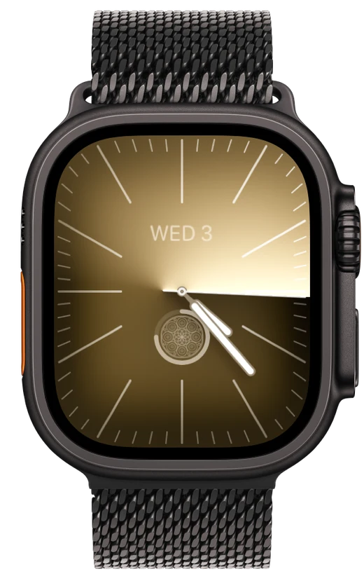 An analog Apple Watch face with the Mandala set into it as a complication
