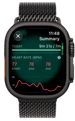 Session summary with heart rate on Apple Watch